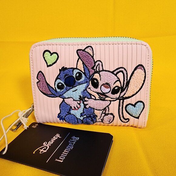 Loungefly Disney Lilo and Stitch Angel Corduroy Pastel Color Block Zip Wallet - Picture 2 of 13